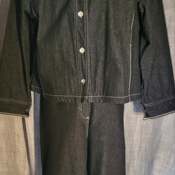 Vintage Black Denim Button Up Shirt Jacket sz L and pants 14 Spanner women - Picture 2 of 11